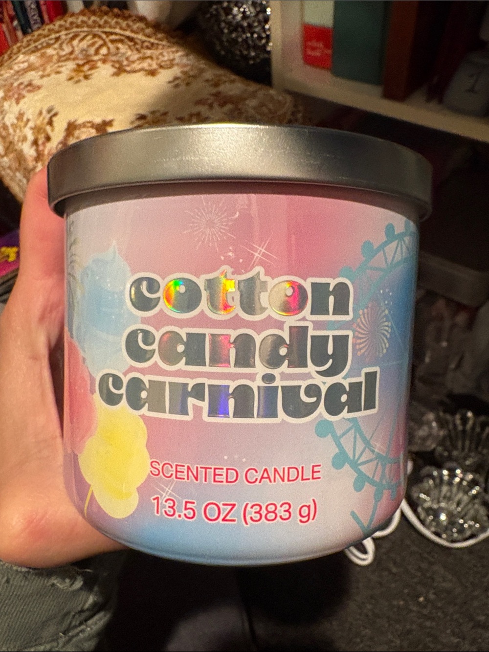 Cotton Candy Carnival Scented Candle - Pink & Blue Jar